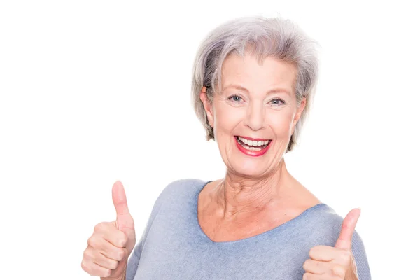 Frau zeigt Daumen hoch — Stockfoto