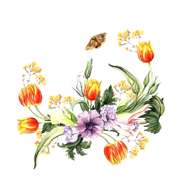 Aquarell sanfte Frühlingsblumen — Stockfoto