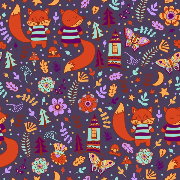 Pattern with colorful foxes — Stock Vector