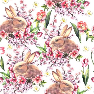 Paskalya tavşan ve çiçek desenle