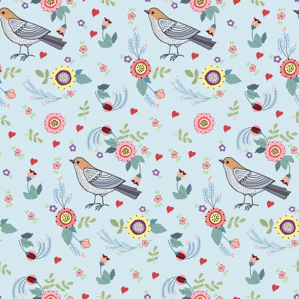 Spring seamless pattern with birds — Stock Vector