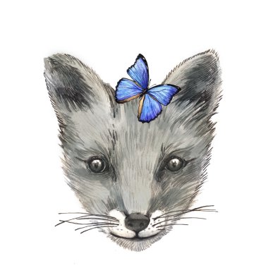 İllüstrasyon kelebek ile komik tilki