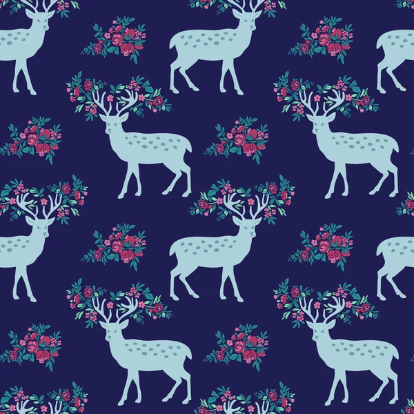 Modèle avec cerfs et fleurs — Image vectorielle