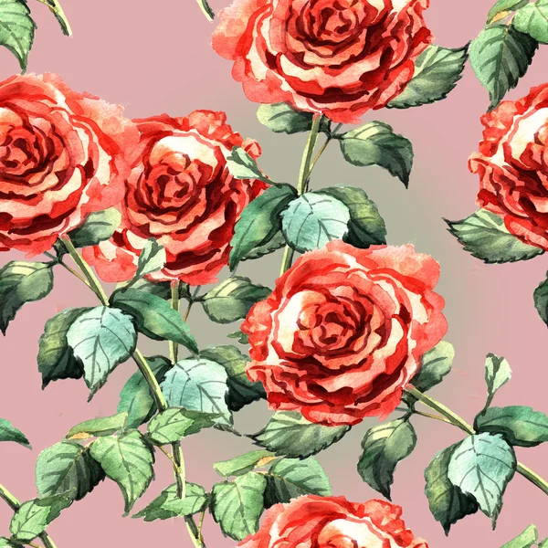 Watercolor seamless with red roses — Stock Photo, Image