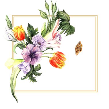 Çiçek buketi suluboya çerçeveli