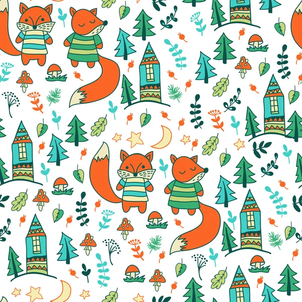 Children's pattern with young foxes — Stock Vector