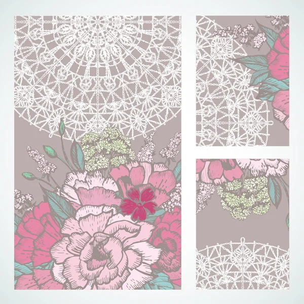 Tarjeta Vintage con flores y encaje — Vector de stock