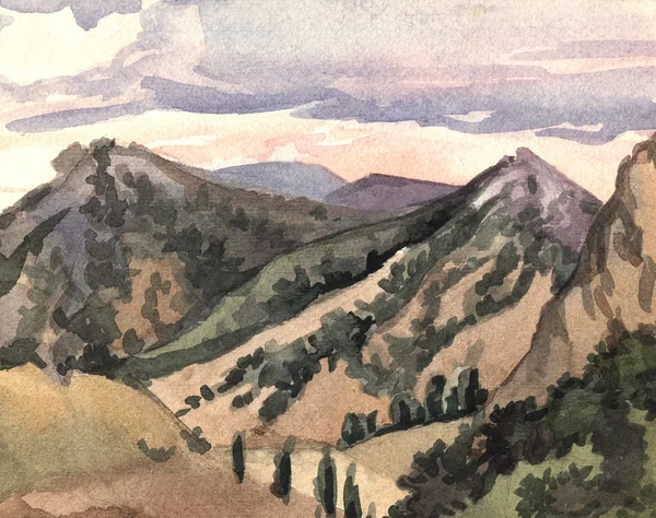Akvarell Hills landskap — Stockfoto