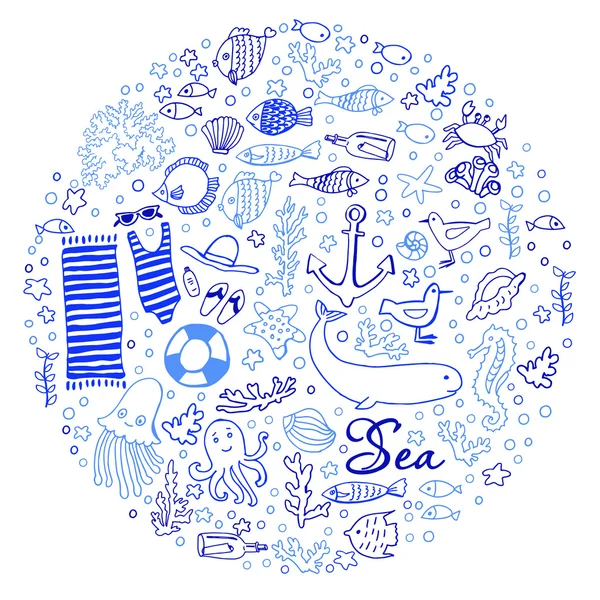 Doodle marine composition — Stock Vector