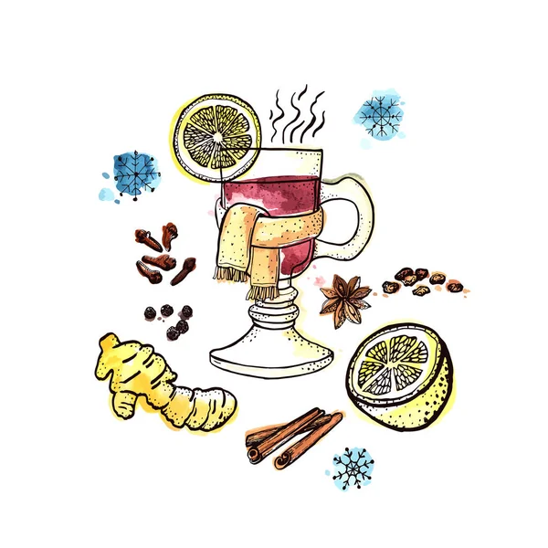 Graphic Illustration Winter Mulled Wine — Stock Vector