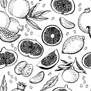 Beyaz üzerine grafiksel meyve deseni