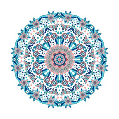 Çember şeklinde dekoratif çiçek aranjmanı. Vektör çizimi. Doodle tarzı.