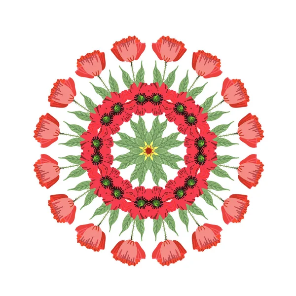 Helle Sommerblume Mandala Folklore Motive Stilisierung Der Stickerei Vektorillustration Manuelle — Stockvektor