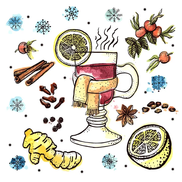 Colopr Graphic Set Winter Drink Vector Illustration Manual Graphics Graphic — Stock Vector
