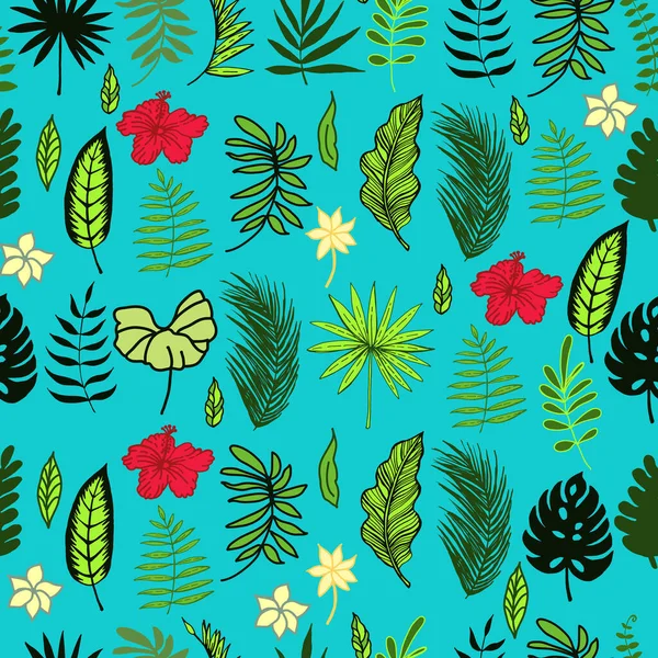 Farbiges Handgezeichnetes Tropisches Muster Handgezeichnete Skizzen Von Blättern Tropischer Bäume — Stockvektor