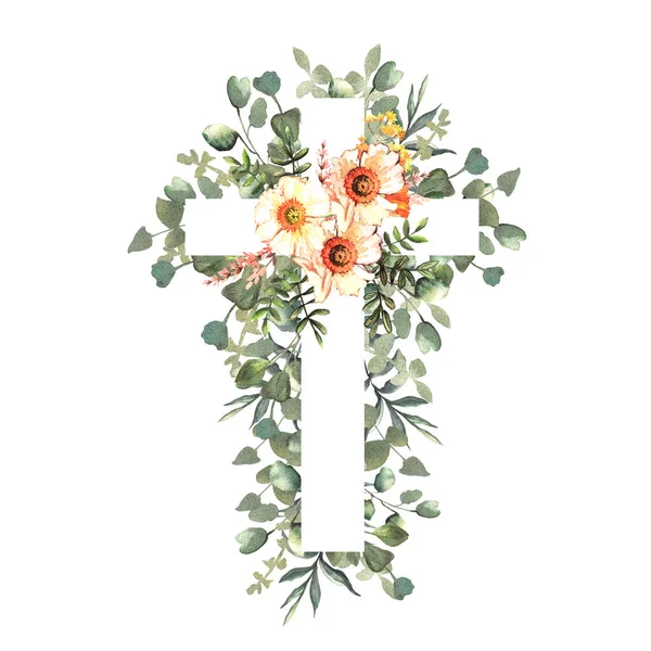 Watercolor Easter Cross Clipart Easter First Communion Resurrection Symbol Hand — Stock Photo, Image