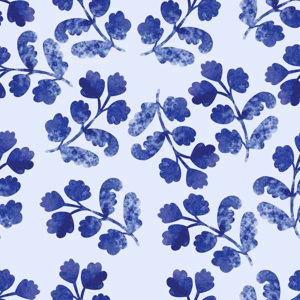 Patrón azul acuarela con hojas — Archivo Imágenes Vectoriales