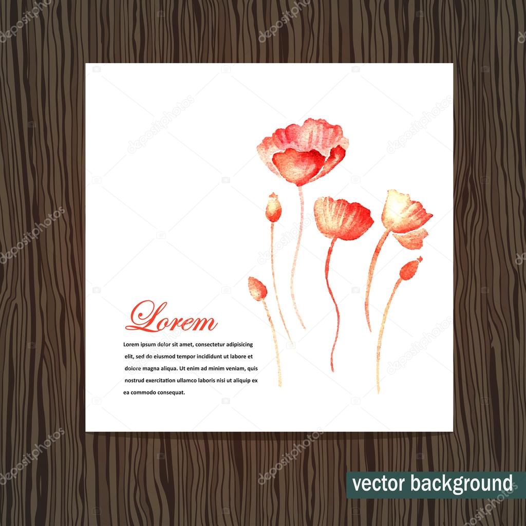 Decorative card with watercolor poppies