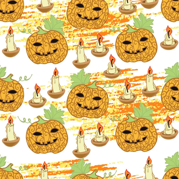 Patrón de Halloween con calabazas y velas — Archivo Imágenes Vectoriales