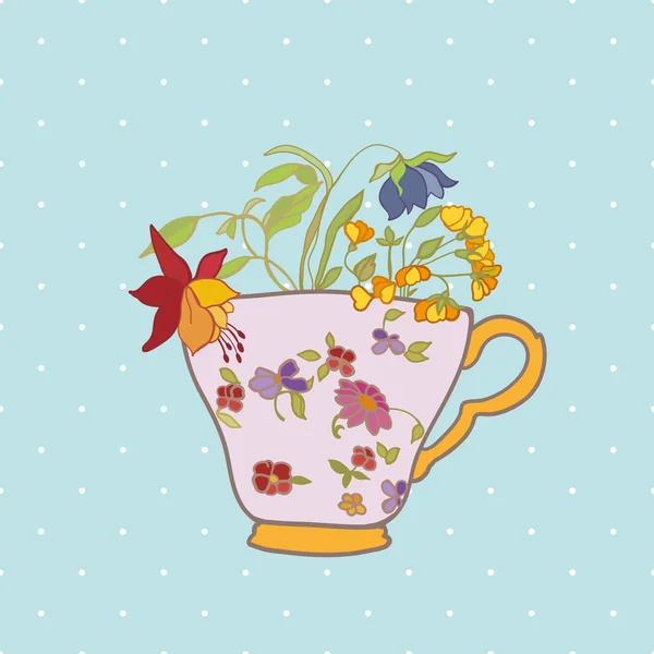 Cup with flowers in retro style. — Stock Vector