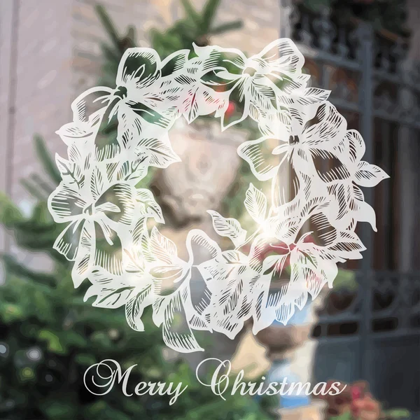 タイの花輪と被写体の背景を持つ、グリーティング カード クリスマス. — ストックベクタ