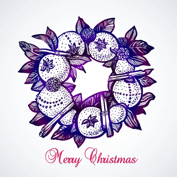 明るいクリスマスの花輪の図解 — ストックベクタ