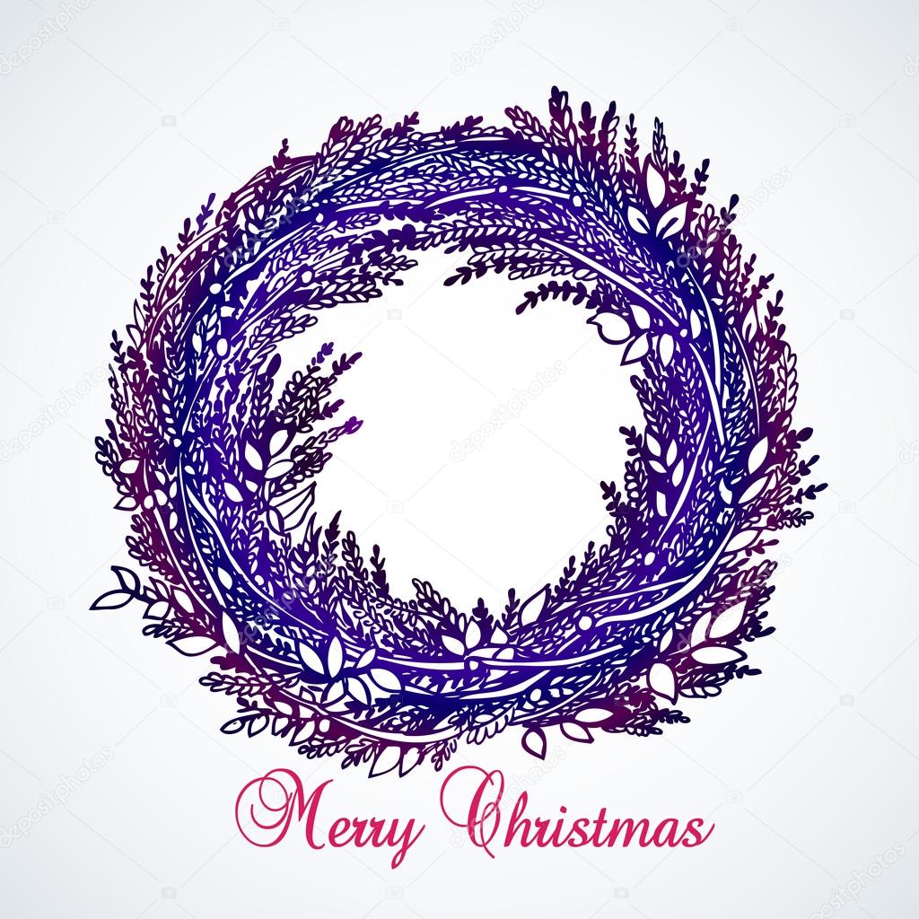 Graphic illustration of a bright Christmas wreath
