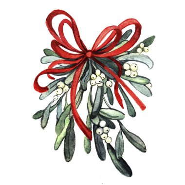 Watercolor sprig of mistletoe clipart