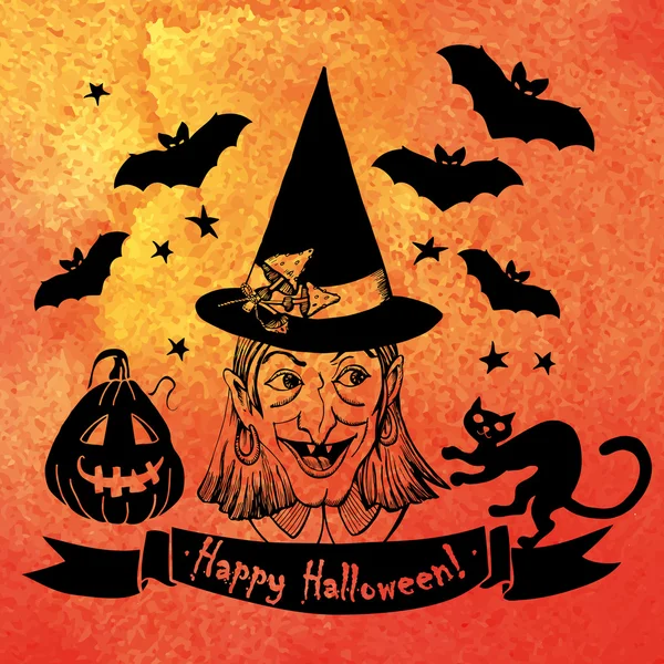 Cartão Halloween bruxa —  Vetores de Stock