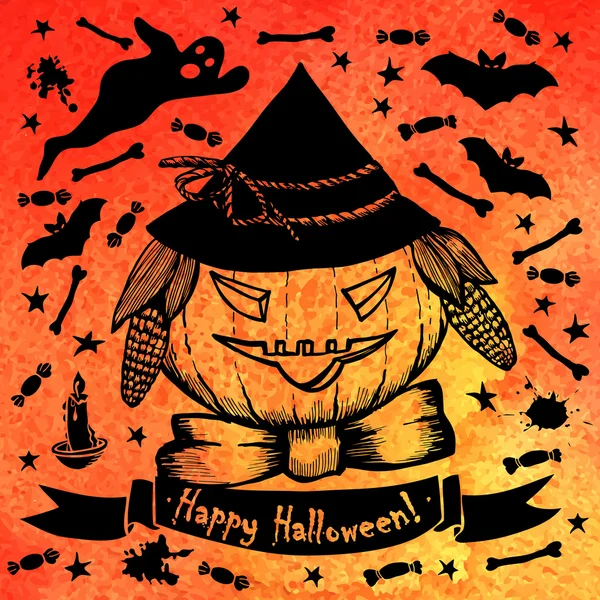 Halloween karta s dýní. — Stockový vektor