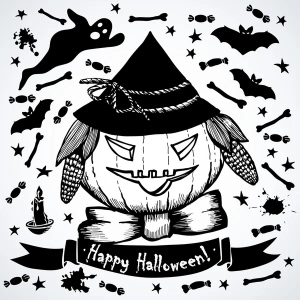 Cartão de Halloween com abóbora — Vetor de Stock