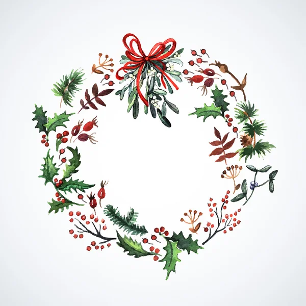 Wreath with Christmas plants. — Stock Vector