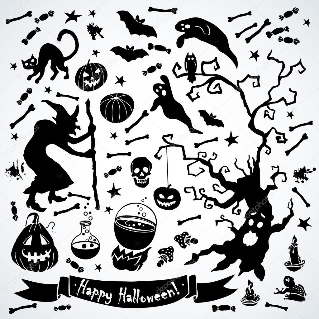 Black and white halloween set.