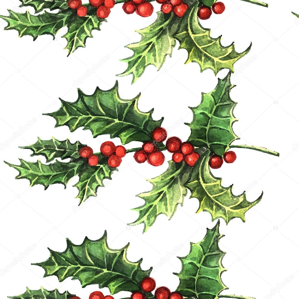 Watercolor Christmas Holly pattern