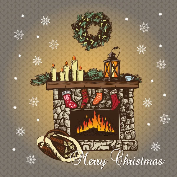 居心地の良いクリスマスの暖炉. — ストックベクタ
