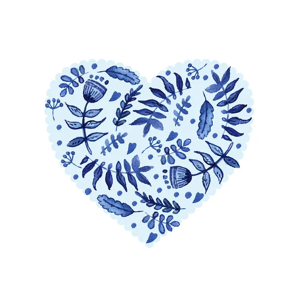Aquarell Blume blaues Herz — Stockvektor