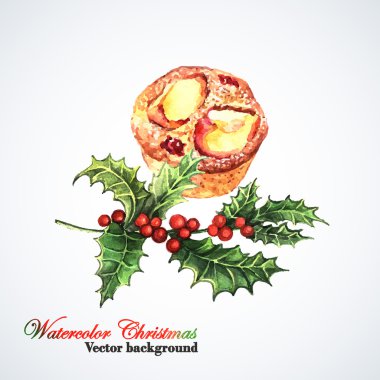 Holly ile suluboya Noel Cupcakes