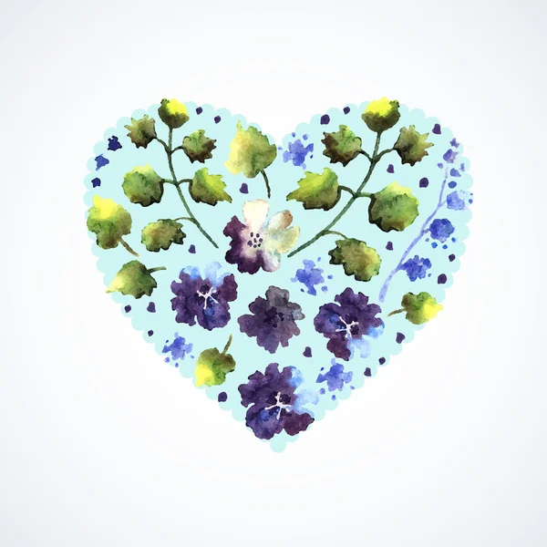 Watercolor blue flowers heart — Stock Vector