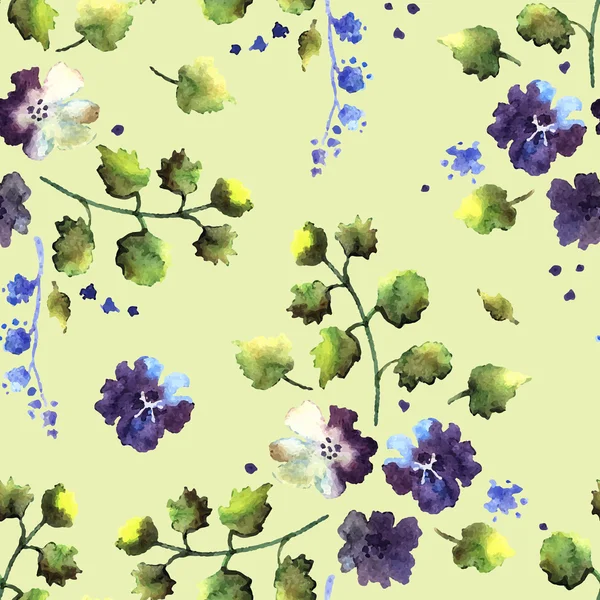 Letní bezešvé s květy, akvarel — Stockový vektor