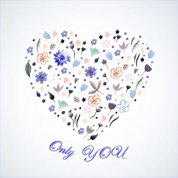 Watercolor heart Only You — Stock Vector