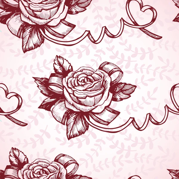 Patrón romántico con rosas — Vector de stock