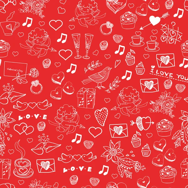 Día de San Valentín patrón dibujado a mano — Vector de stock