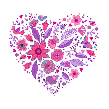 Kalp çiçekleri ve komik karakterler