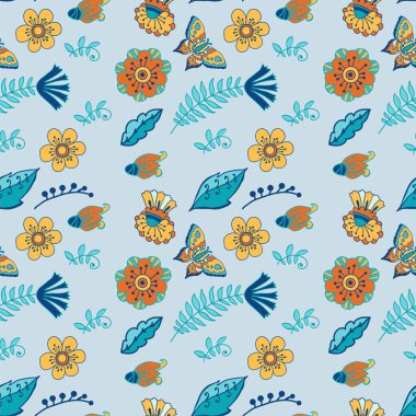 Kelebekler ile çiçek desenli doodle