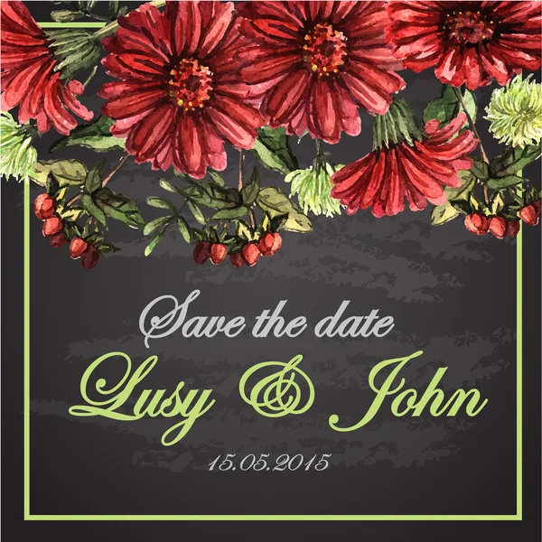 Invitation de mariage avec des fleurs rouges — Image vectorielle