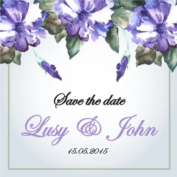 Hochzeitskarte mit blauen Blumen — Stockvektor