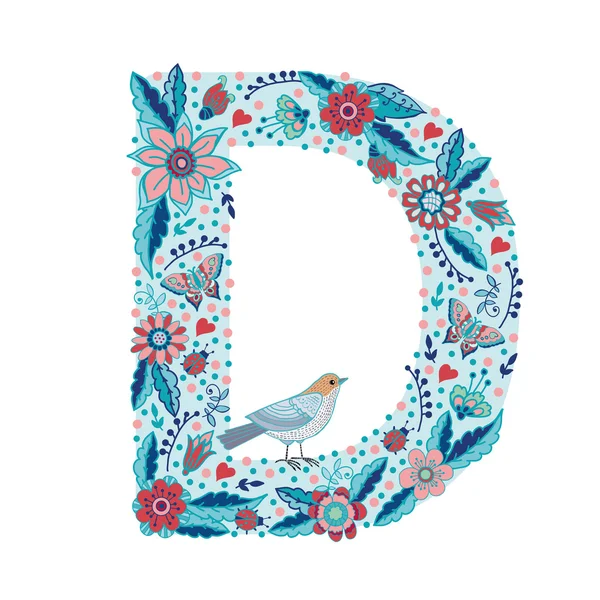 Floral letter D — Stock Vector