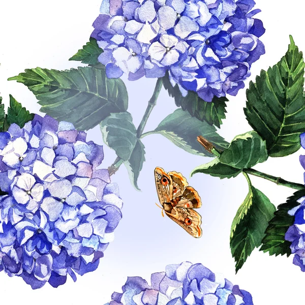 Pattern with blue hydrangea — Stock Photo, Image