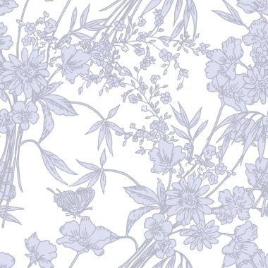 Kır çiçekleri tek renkli desen.