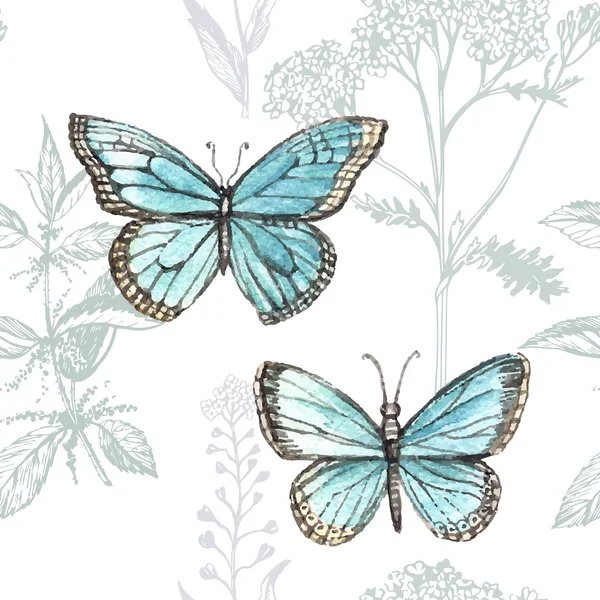 Mariposas y hierbas vintage . — Archivo Imágenes Vectoriales